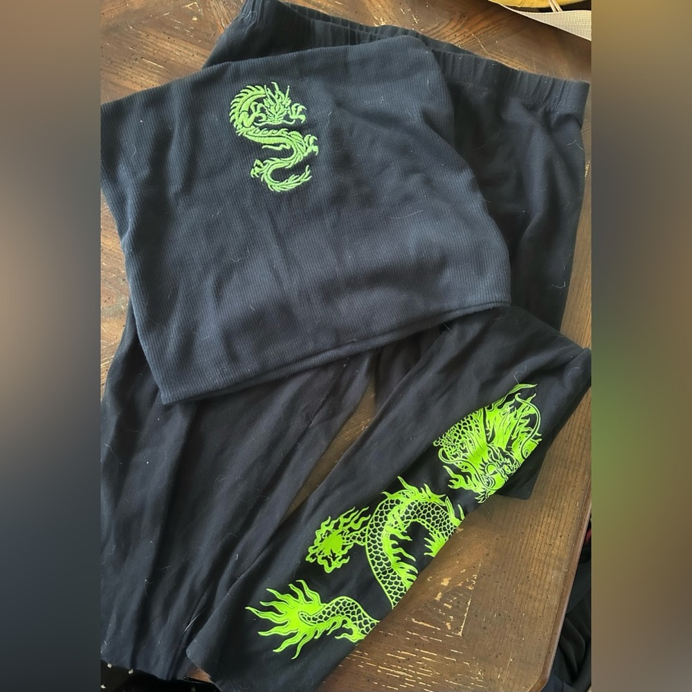 Fashion Nova Black and Neon Green Dragon set